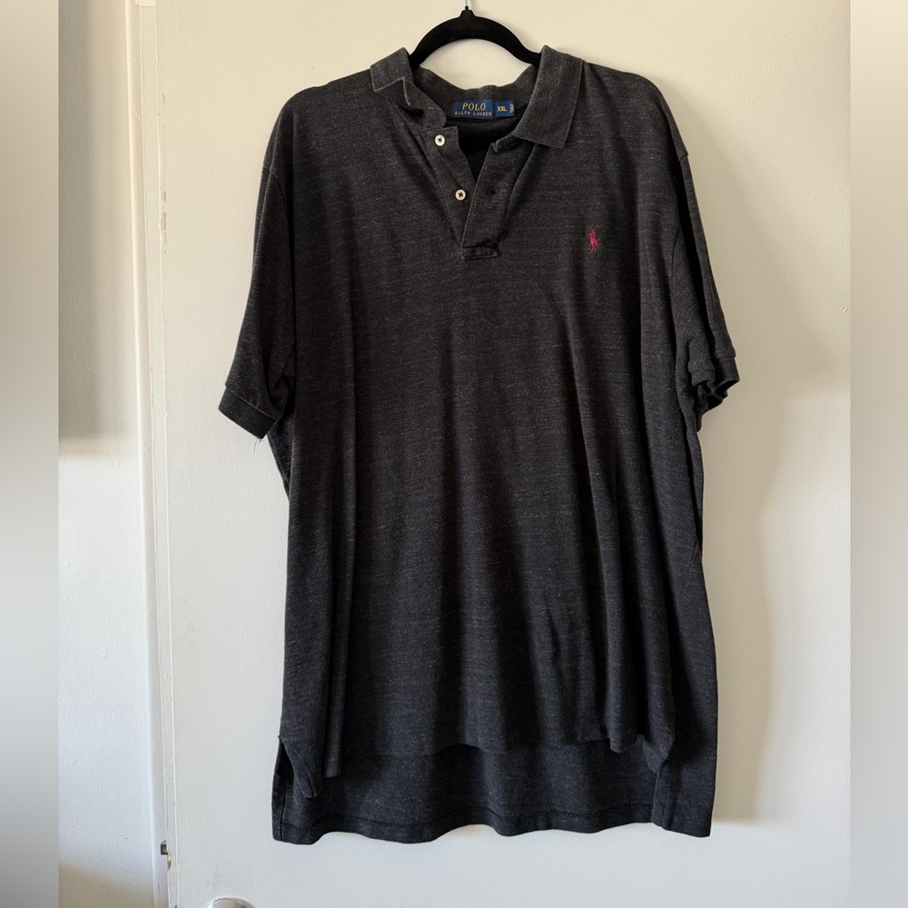 Ralph Lauren Heathered Dark Gray Polo with Maroon Pony Logo
